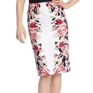 White House Black Market Floral Pencil Skirt S 2 Pink White New Garden Fairy